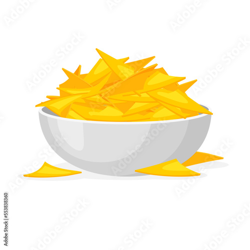 Mexican nachos plate. Nacho hot chips. Vector illustration in trendy flat style isolated on white background.