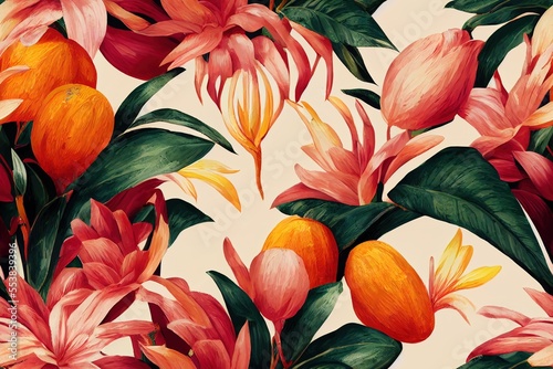 decorative jungle floral leaves pattern. repeat pattern for wallpaper, paper packaging, textile, curtains, duvet covers, print design. Generative AI (53)