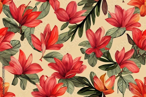 decorative jungle floral leaves pattern. repeat pattern for wallpaper, paper packaging, textile, curtains, duvet covers, print design. Generative AI (33) © MUNUGet Ewa