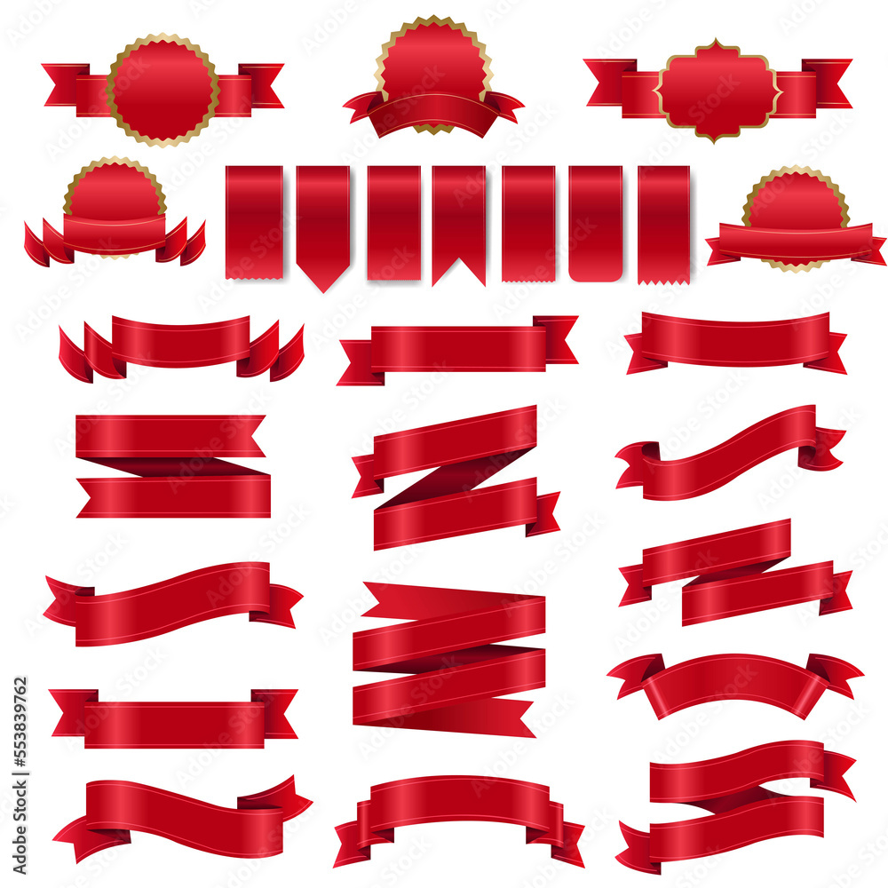 Red Ribbon Big Set And Isolated White Background Red Ribbon Big Set And Isolated White Background