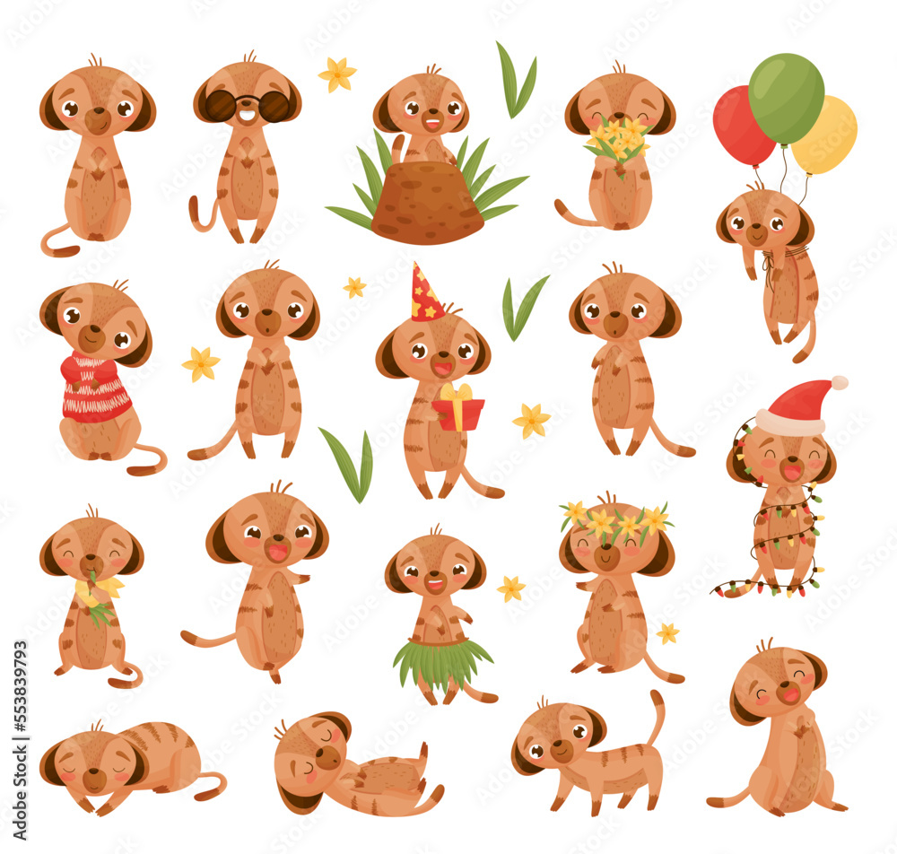 Cute Meerkat or Suricate Character Engaged in Different Activity Big Vector Set Cute Meerkat or Suricate Character Engaged in Different Activity Big Vector Set
