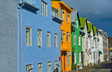 Reykjavik, Iceland - 28. July 2008: Beautiful typical colorful residential houses in city center on sunny summer day