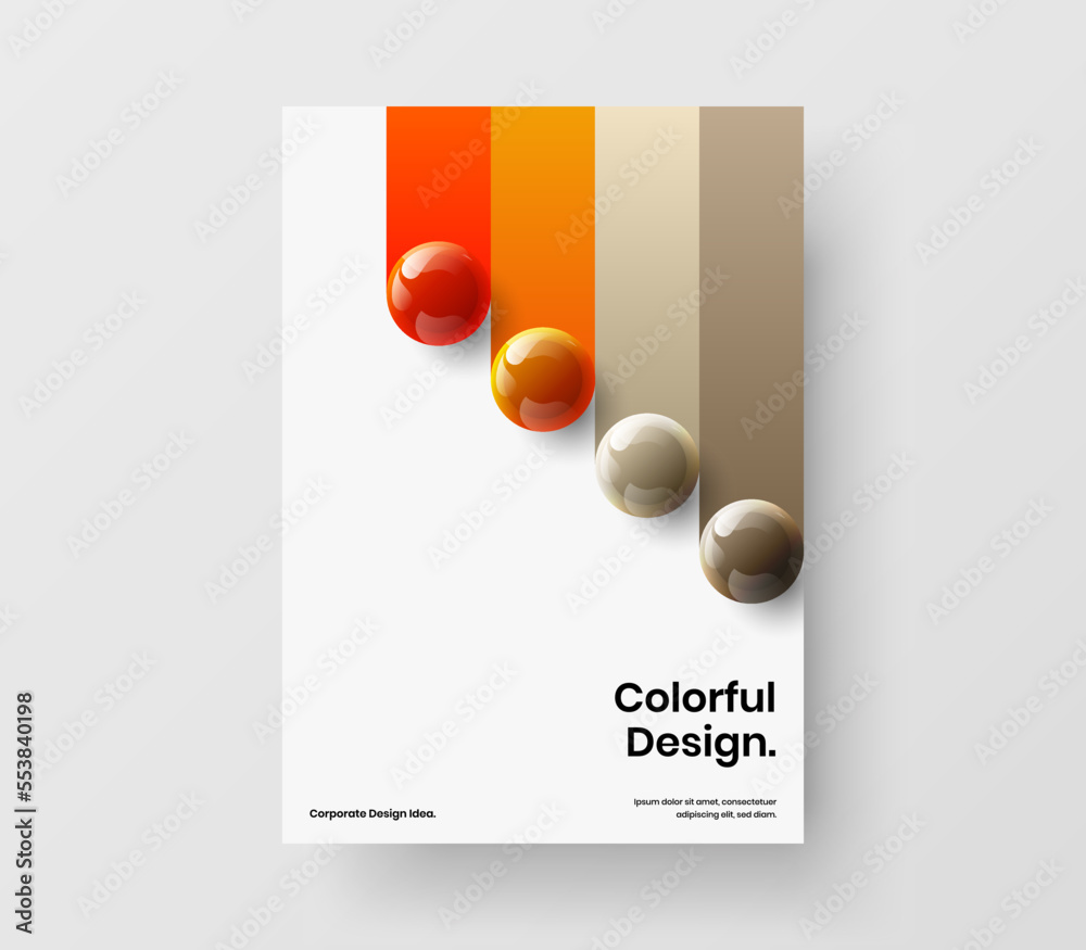 Minimalistic realistic balls leaflet layout. Multicolored brochure design vector illustration.