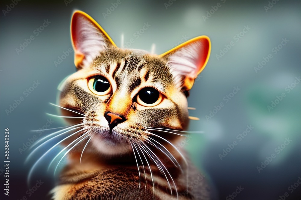 close up portrait of a cat, exterior, generative art