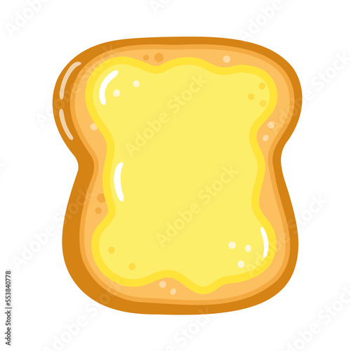 Cute funny sliced toast bread and butter character. Vector hand drawn cartoon kawaii character illustration icon. Isolated on white background. Bread and butter character concept