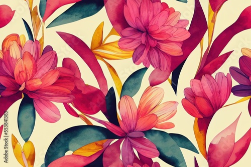decorative jungle floral leaves pattern. repeat pattern for wallpaper, paper packaging, textile, curtains, duvet covers, print design. Generative AI (25)