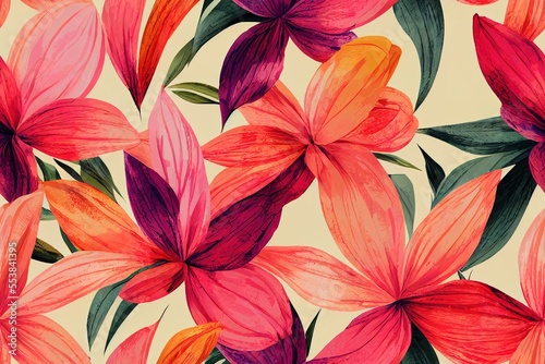 decorative jungle floral leaves pattern. repeat pattern for wallpaper, paper packaging, textile, curtains, duvet covers, print design. Generative AI (24)