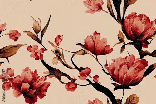 Blooming magnolia illustration for wallpaper  paper packaging  textile  curtains  duvet covers  print design . Generative AI