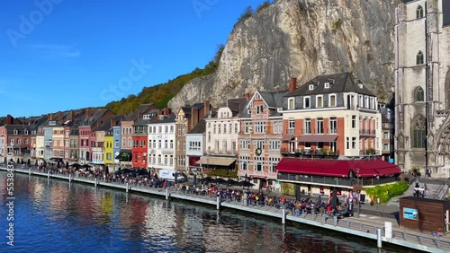 View of the historic town of Dinant with scenic River Meuse in Belgium photo
