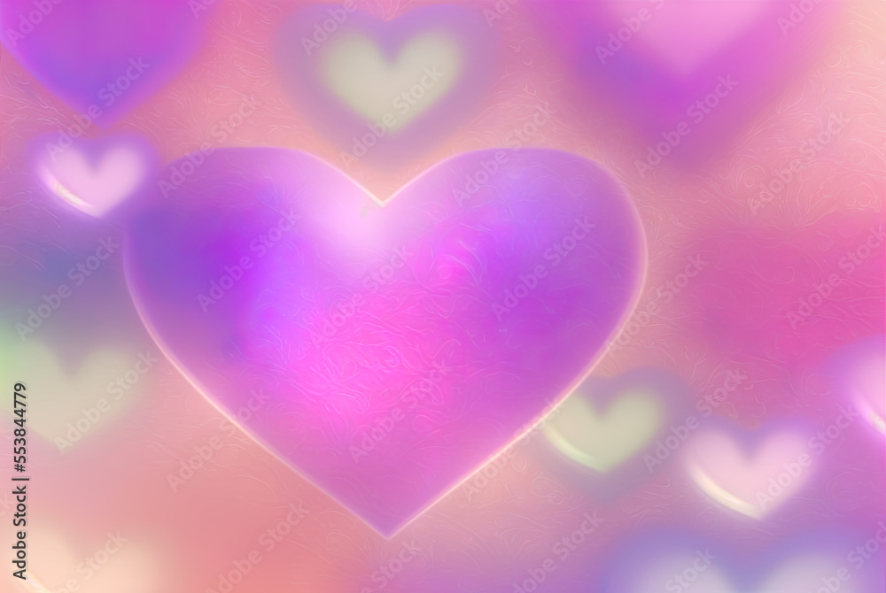 Iridescent hearts in beautiful rainbow colors for your Happy Valentine, hearts background full of love, iridescent beautiful colors, illustration, generative AI