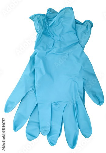 Papier peint Pair of latex medical gloves and protective mask on blue background
