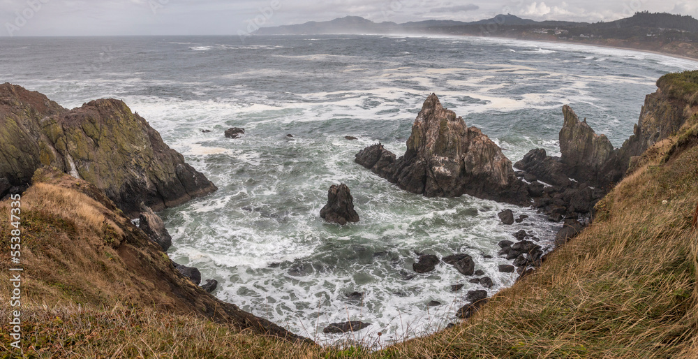 North panoramic view from Yaquina Head Outstanding Natural Area, Oregon, US