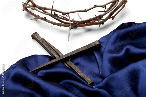 Three Nails In Shape Of blue Robe, Crown Of Thorns And Blood Drops