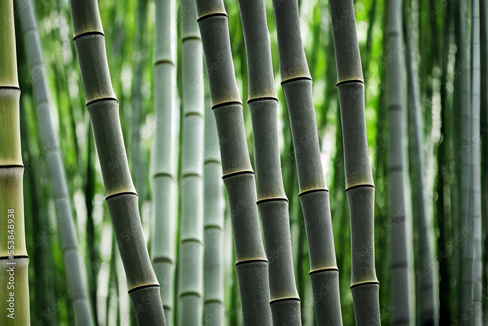 green bamboo shoots grow against the background of green nature, generative AI green bamboo shoots grow against the background of green nature, generative AI