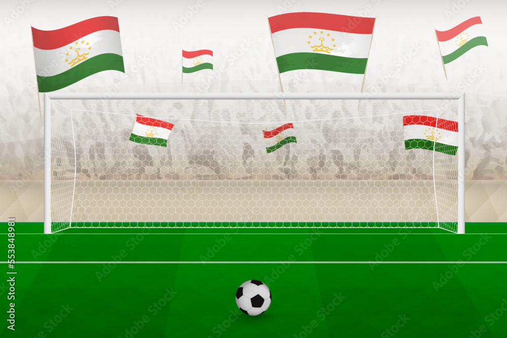 Tajikistan football team fans with flags of Tajikistan cheering on
