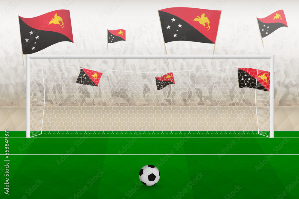 Papua New Guinea football team fans with flags of Papua New Guinea