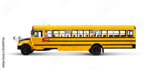 Yellow School Bus side view isolated on white studio background