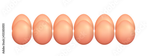 Dozen vector realistic brown eggs isolated on white background. 12 chicken eggs set. 3D illustration natural farm food