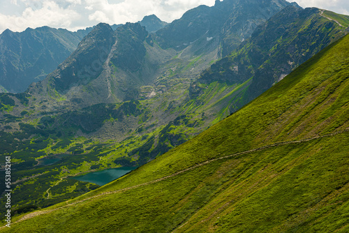 Beautiful view of the Tatra Mountains landscape. View of the mountains from the top. High mountain landscape.