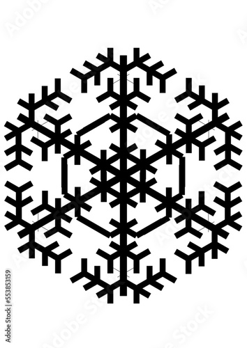 komplexer schneekristall als abstrakte zeichnung in schwarzer farbe
