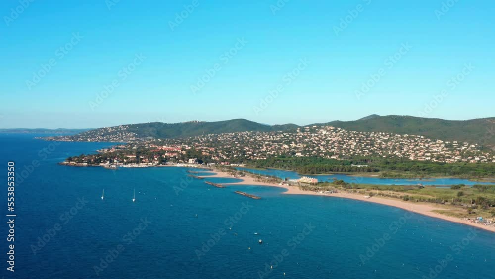 Saint Aygulf city seafront destination french riviera France aerial shot Saint Aygulf city seafront destination french riviera France aerial shot