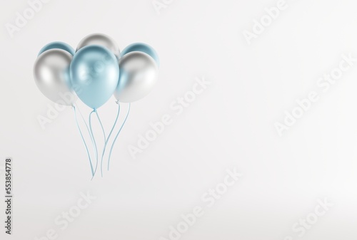 Balloons on a light background. Concept for the release of balloons, balloons inflated with air. 3d rendering, 3d illustration..