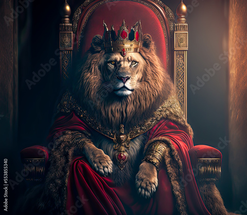 Fotografia, Obraz Royal lion sitting on a throne, closeup. Generative AI