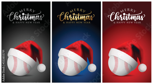 Photography Christmas Baseball ball and Santa Claus Hat - Merry christmas Sports Greeting Ca