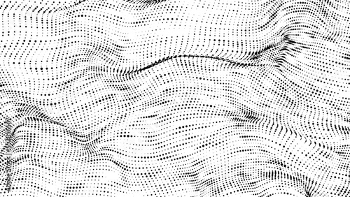 Digital wave texture with illusion effect. Dots on the white background. Big data visualization. Vector illustrations.