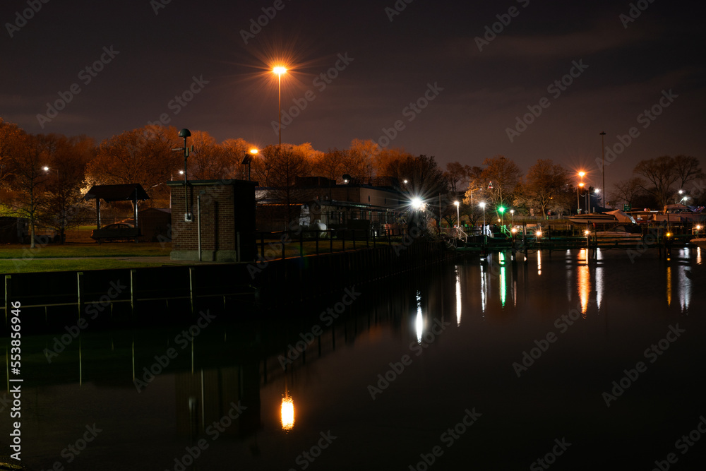 Marina on Lake Erie at night long exposure. Marina on Lake Erie at night long exposure.