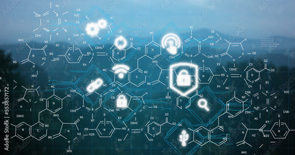 Image of padlock icon and network of connections over blue background Image of padlock icon and network of connections over blue background