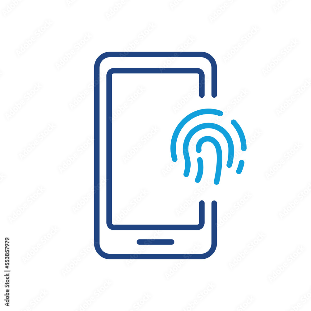 Touch ID in Cellphone Line Icon. Fingerprint Identification on Mobile Phone Sign. Finger Print Scanner on Smartphone Outline Icon. Biometric Identity. Editable Stroke. Isolated Vector Illustration Touch ID in Cellphone Line Icon. Fingerprint Identification on Mobile Phone Sign. Finger Print Scanner on Smartphone Outline Icon. Biometric Identity. Editable Stroke. Isolated Vector Illustration