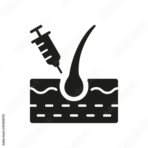 Hair Prp Therapy Silhouette Icon. Mesotherapy for Health Hair Black Glyph Pictogram. Injection Therapy Against Baldness and Alopecia Icon. Isolated Vector Illustration