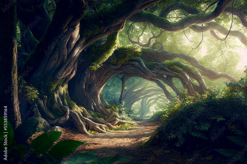 Glow Tree Magical Forest Landscape Background · Creative Fabrica