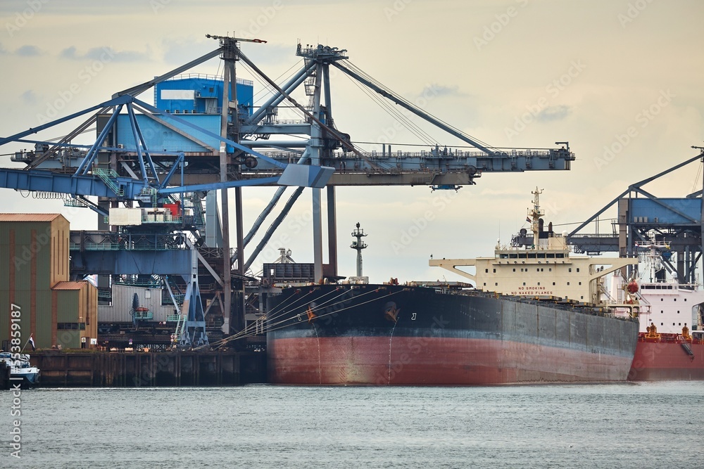 Unloading a huge ship Unloading a huge ship