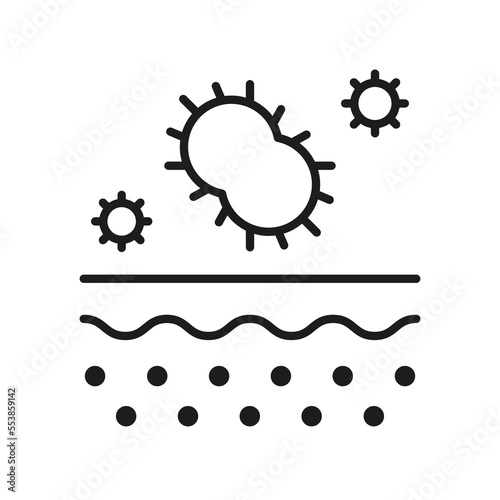 Microorganisms on Dermis Structure Outline Icon. Bacteria on Skin Line Icon. Skin Layer with Microbes Flora Linear Pictogram. Editable Stroke. Isolated Vector Illustration