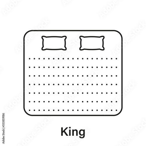 Mattress King Size Line Icon. Bed Size Dimension Linear Pictogram. Bed Length Measurement for Bedchamber in Hotel or Home Icon. Mattress Size. Editable Stroke. Isolated Vector Illustration