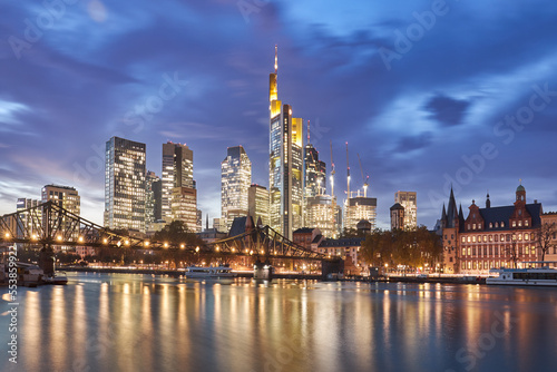 Night shot of the skyline of Frankfurt  Germany.