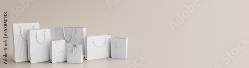 3d rendering or illustration of white and empty shoping bags with copys pace for sale and offer as banner