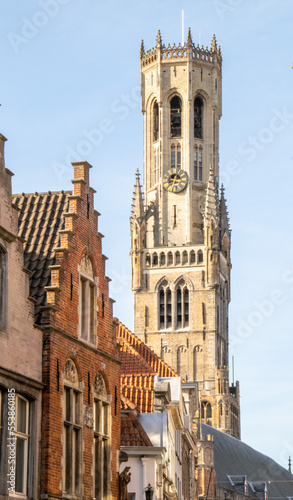 
tower Belfry of Bruges on the Markt in the city of Bruges in Belgium photo