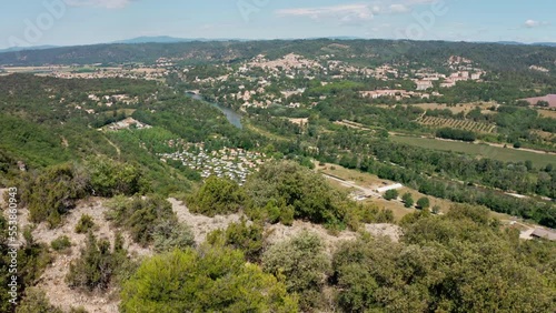 Camping along the Verdon river aerial shot France Provence sunny day  photo