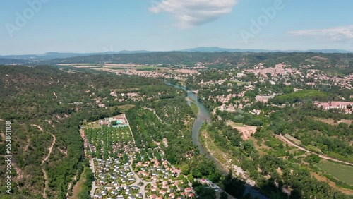 Aerial shot over Verdon river and Greoux-les-Bains France Provence photo