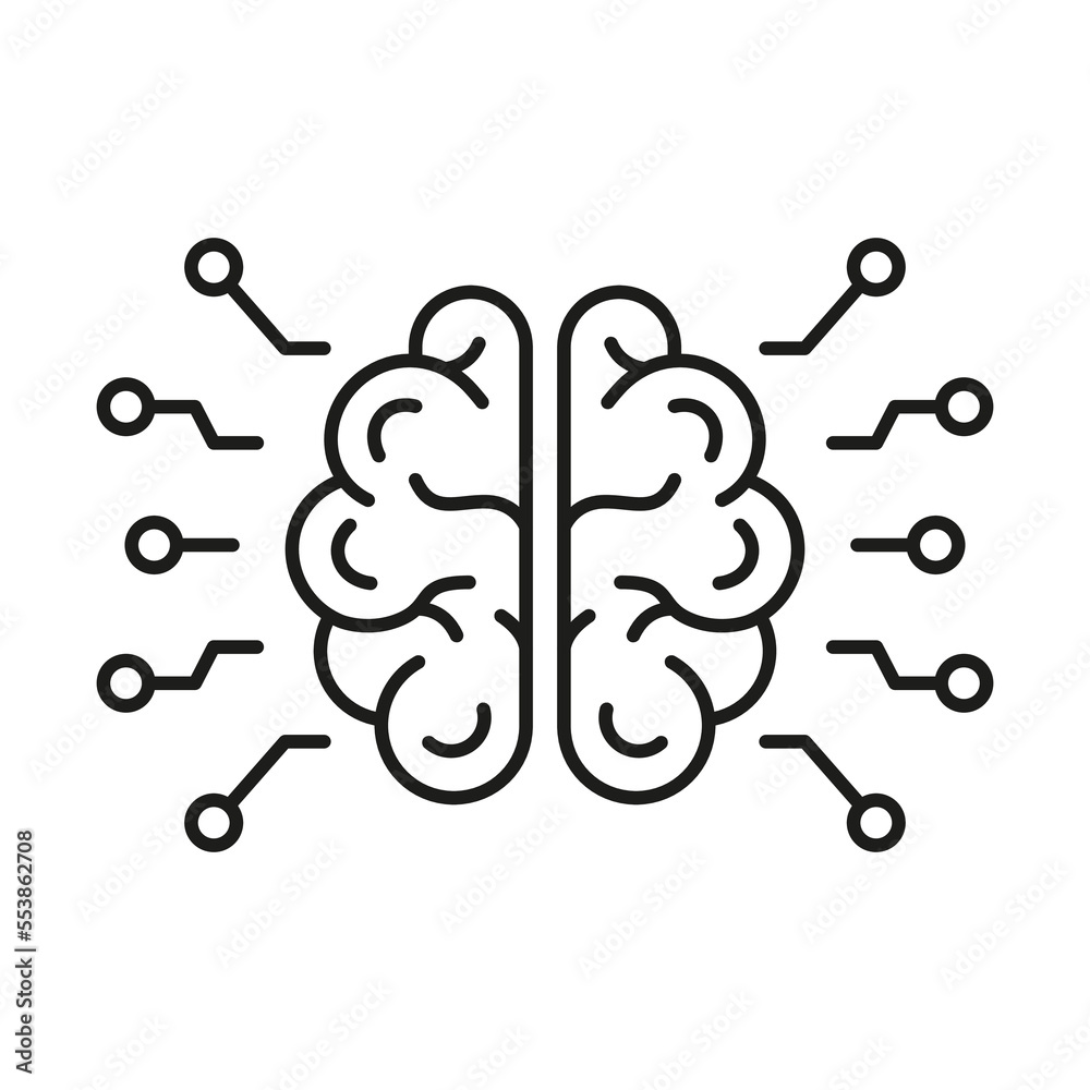 Artificial Intelligence Line Icon. Human Brain and Network Technology Linear Pictogram. AI, Innovation Neuroscience Concept Outline Icon. Editable Stroke. Isolated Vector Illustration Artificial Intelligence Line Icon. Human Brain and Network Technology Linear Pictogram. AI, Innovation Neuroscience Concept Outline Icon. Editable Stroke. Isolated Vector Illustration