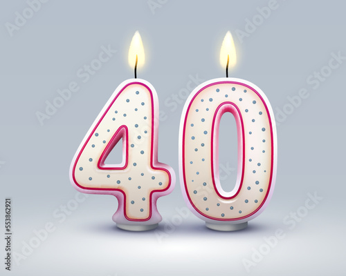 Happy Birthday years. 40 anniversary of the birthday, Candle in the form of numbers. Vector
