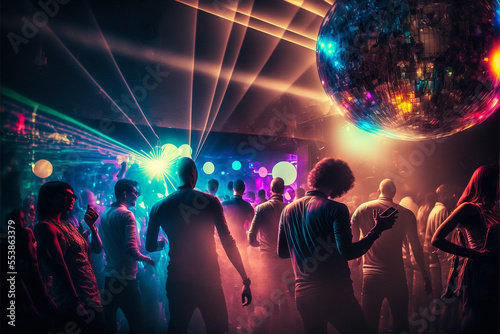 Generative AI illustration of disco party © Mikolaj Niemczewski