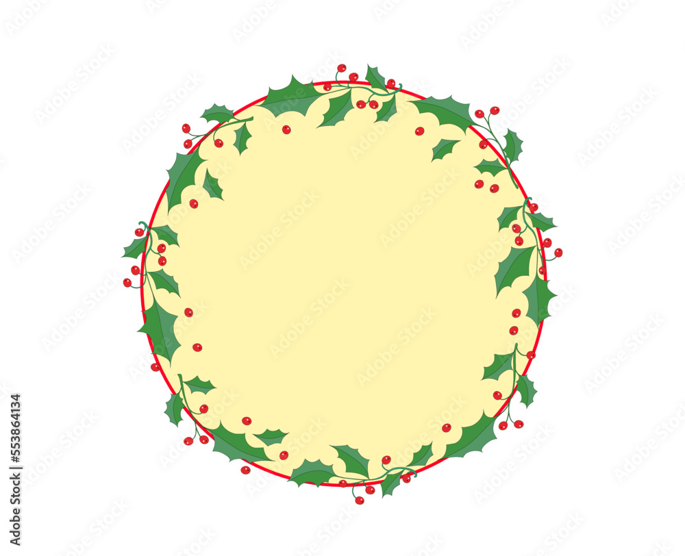Ilex Zweige im Kranz mit Ilex Beeren,
Vektor Illustration isoliert auf weißem blanko Hintergrund
Ilex Zweige im Kranz mit Ilex Beeren,
Vektor Illustration isoliert auf weißem blanko Hintergrund