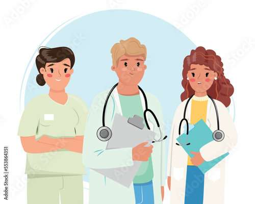 Illustration of the group of medical workers. Health professional team concept illustration.