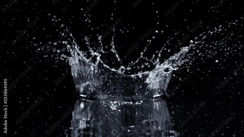 Super Slow Motion Shot of Water Crown Splash Isolated on Black Background at 1000fps. Super Slow Motion Shot of Water Crown Splash Isolated on Black Background at 1000fps.