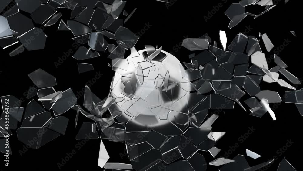 Soccer ball flying through the glass. 3d looping animation
