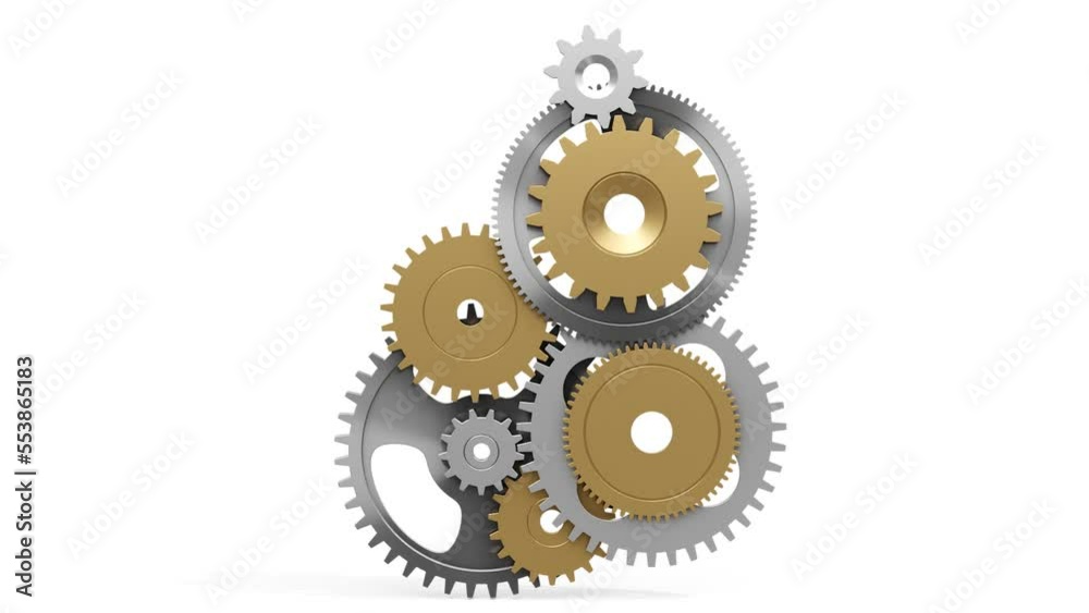 Industrial video background with golden gears. 3d animation. Industrial video background with golden gears. 3d animation.